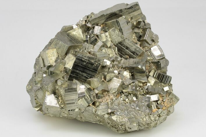 Striated, Cubic Pyrite Crystal Cluster - Peru #203003